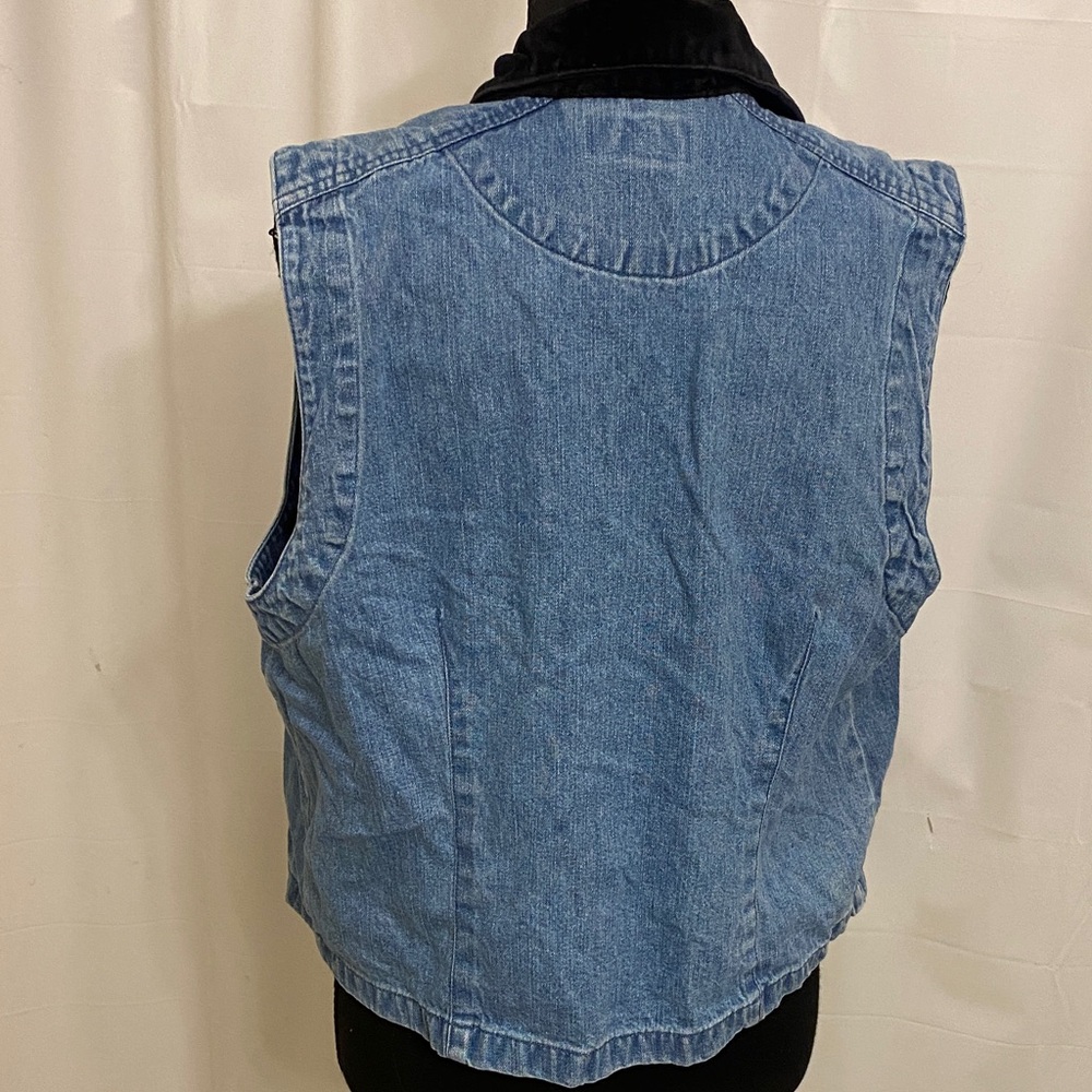 Blue Denim Vest with Black velvet Collar Vintage Petite Large - Picture 6 of 7